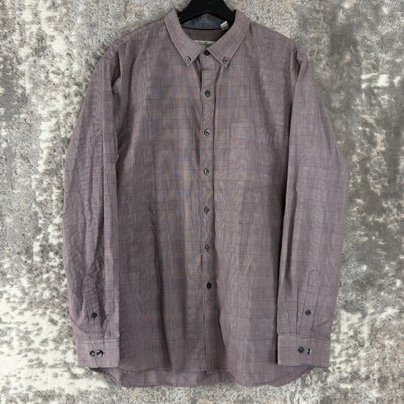 Van Heusen Size XL 17-17.5 Classic Fit Checker Casual Button Shirt Purple Cotton - Picture 1 of 9